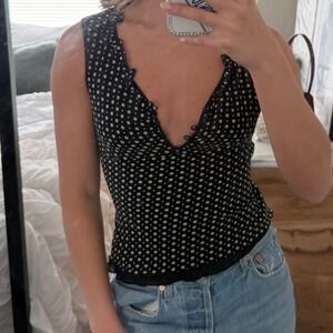 Vintage Y2K Express Polka Dot Plunge 100% Silk Top Size Small